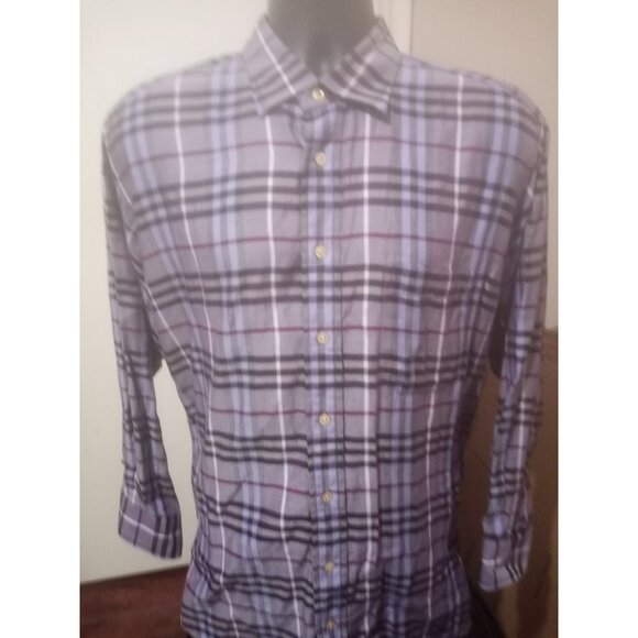 Burberry London Men's Purple Plaid Button Down Shirt USA Made Sz Large L - Picture 1 of 12